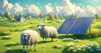 Moutons dans un pré avec des panneaux photovoltaïques